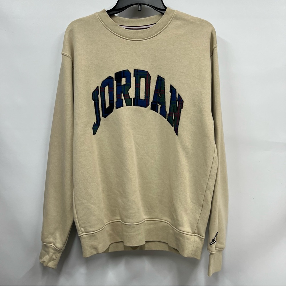 Men's Tan Brown Nike Plaid Jordan Crew Neck Sweatshirt small sweater